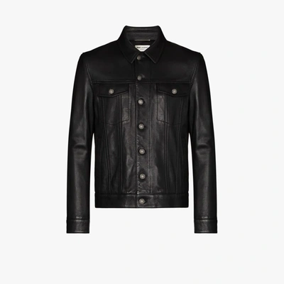Shop Saint Laurent Black Button-up Leather Jacket