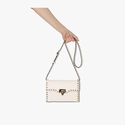 Valentino White Rockstud Leather Cross Body Bag In White