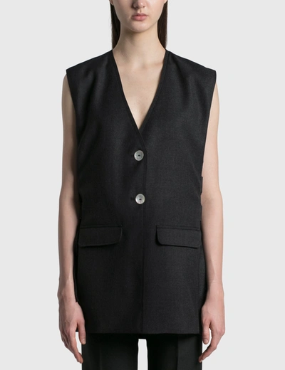 Shop Ganni Wool Suiting Vest In Black