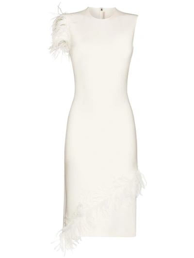 Shop Christopher Kane Feather-trim Sleeveless Midi Dress In White