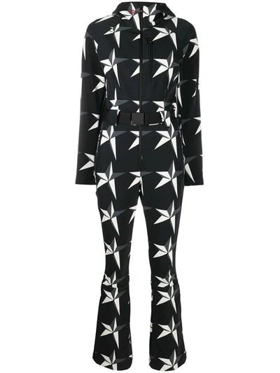 Shop Perfect Moment Star Print Hooded Jumpsuit In Black