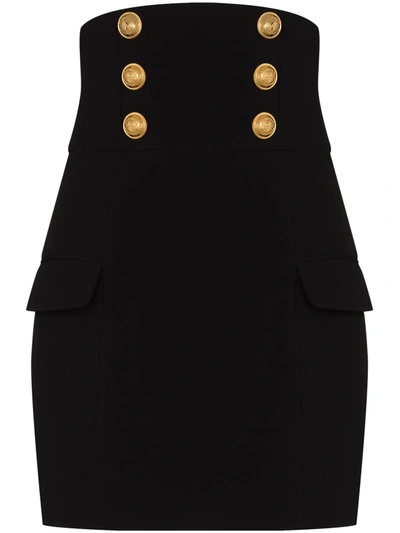 Shop Balmain Button-detail High-waist Mini Skirt In Black