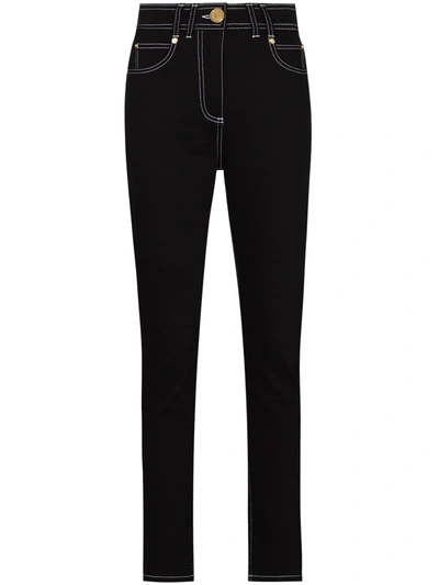 Shop Balmain Contrast-stitching Skinny Jeans In Black