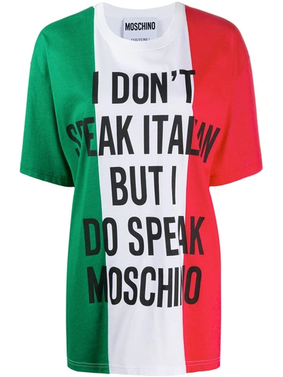Shop Moschino Italian Flag Print Oversized T-shirt In White