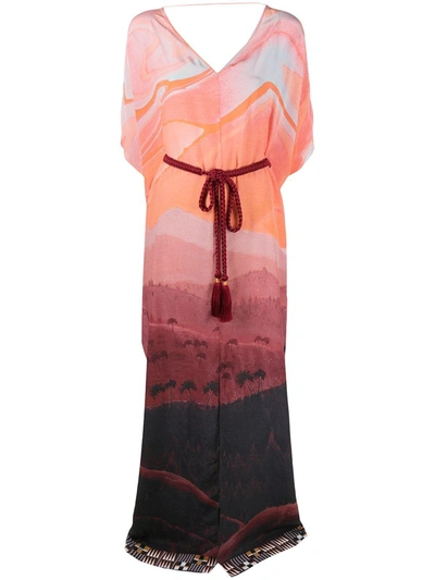 Shop Matthew Williamson Landscape Print Kaftan Dress In Orange