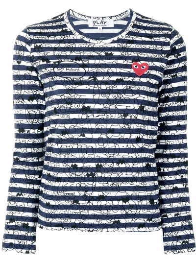 Shop Comme Des Garçons Play Stripe-print Long-sleeved T-shirt In Blue