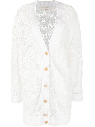 Shop Ermanno Scervino Floral-lace Knitted Cardigan In White
