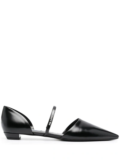 Shop Prada Logo-strap Ballet Flat Shoes In Black