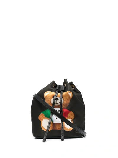 Shop Moschino Teddy-print Bucket Bag In Black