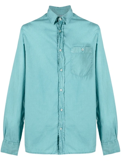 Shop Officine Generale Patch-pocket Long Sleeved Shirt In Blue