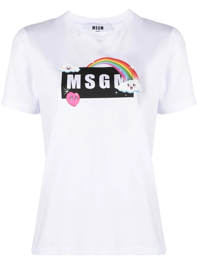 Shop Msgm Rainbow Logo T-shirt In White