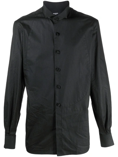 Shop Balmain Cotton Wingtip Shirt In Black