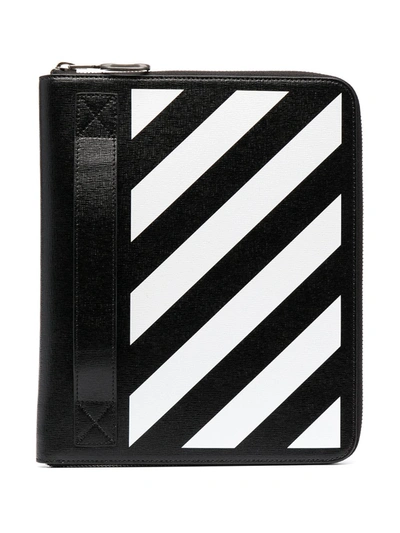 Shop Off-white Striped Leather Clutch Bag In Black