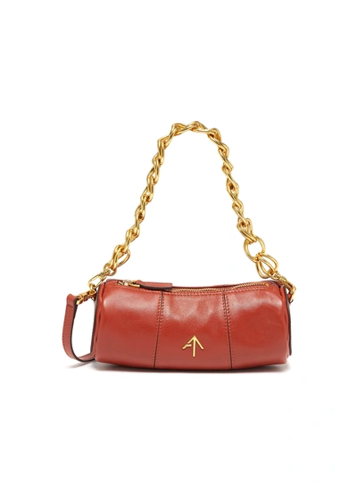 Shop Manu Atelier 'mini Cylinder' Leather Shoulder Bag With Chain In Red