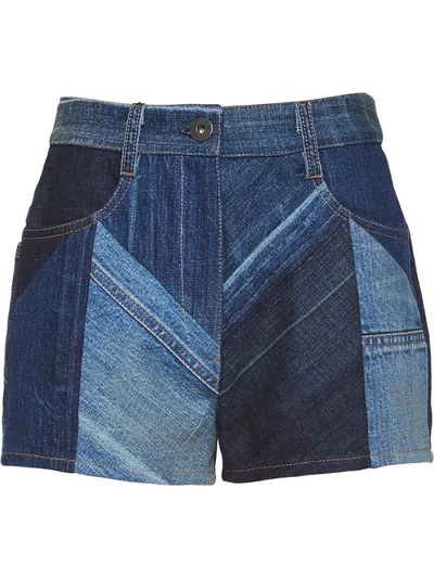 Shop Prada Patchwork Denim Shorts In Blue