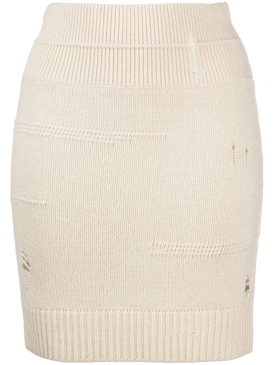 Shop Helmut Lang High-rise Ripped Knitted Skirt In Neutrals