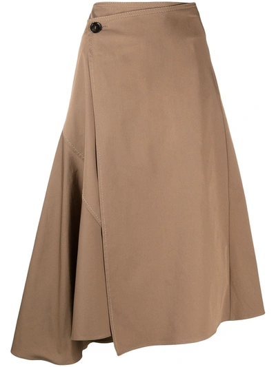 Shop Acne Studios Asymmetric Midi Skirt In Brown