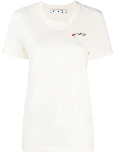 Shop Off-white Embroidered Flowers Arrow T-shirt In Neutrals