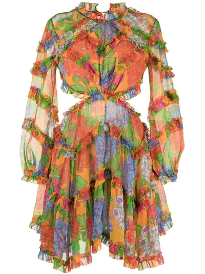 Shop Zimmermann Riders Frill Silk Dress In Multicolour