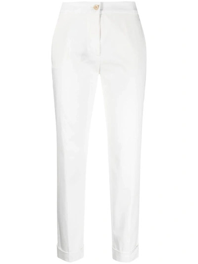 Shop Etro High-rise Cropped Slim-fit Trousers In White
