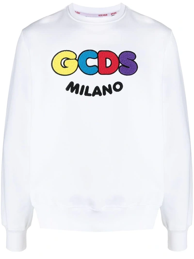 Shop Gcds Embroidered-logo Sweatshirt In White