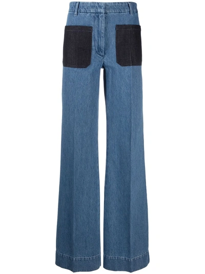 Shop Victoria Beckham High-waisted Patch Pocket Jeans In Blue