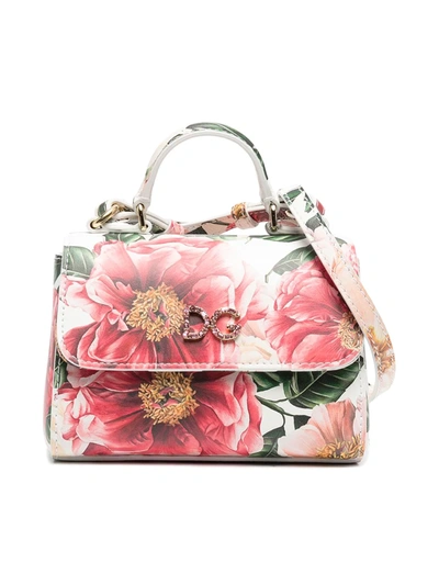 Shop Dolce & Gabbana Floral Print Leather Bag In White