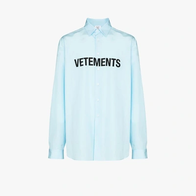 Shop Vetements Logo Print Cotton Shirt In Blue