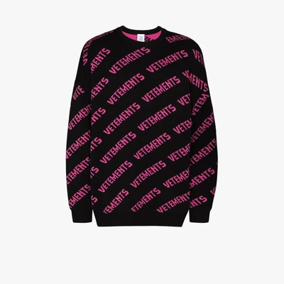 Shop Vetements Jacquard-pullover Mit Logos In Schwarz