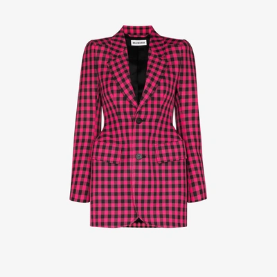 Shop Balenciaga Pink Hourglass Houndstooth Single-breasted Blazer