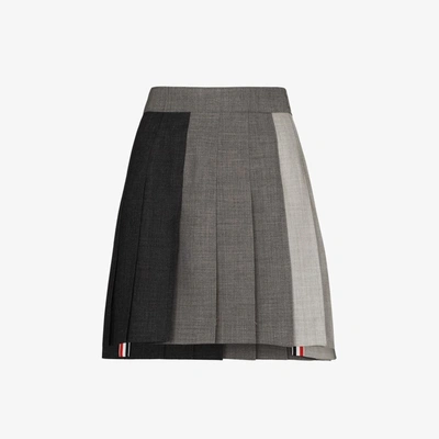 Shop Thom Browne Grey Pleated Mini Skirt