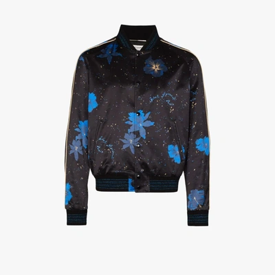 Shop Saint Laurent Floral Print Bomber Jacket - Men's - Cupro/cotton/viscose In Black
