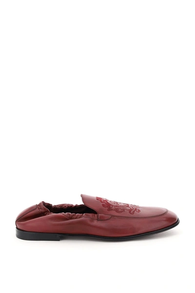 Shop Dolce & Gabbana Ariosto Loafers With Coat Of Arms Embroidery In Bordeaux Bordeaux (purple)