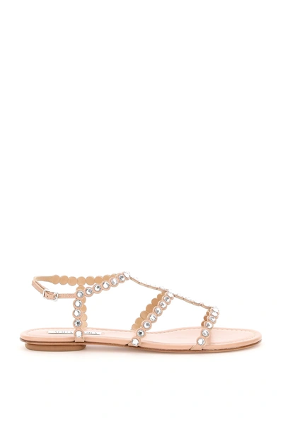 Shop Aquazzura Tequila Flat Sandals In Powder Pink (beige)