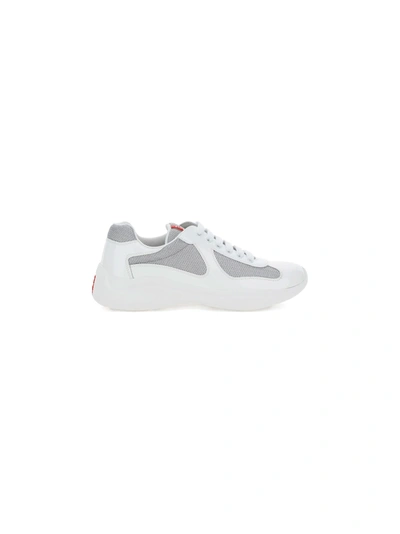 Shop Prada New Americas Cup Sneakers In Bianco+argento