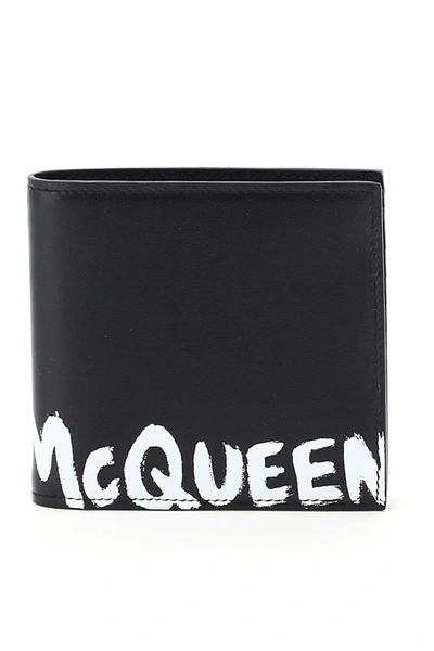 Shop Alexander Mcqueen Bi-fold Wallet Graffiti Logo In Black White (black)