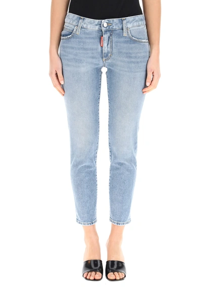 Shop Dsquared2 Medium Waist Cropped Twiggy Jeans In Blue (blue)