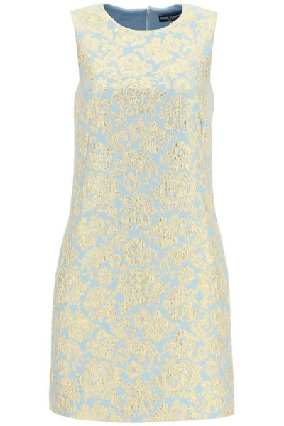 Shop Dolce & Gabbana Lame Jacquard Mini Dress In Jacquard (light Blue)