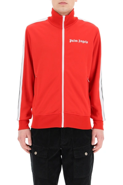 Shop Palm Angels Zip-up Sweatshirt With Bands In Red White (red)