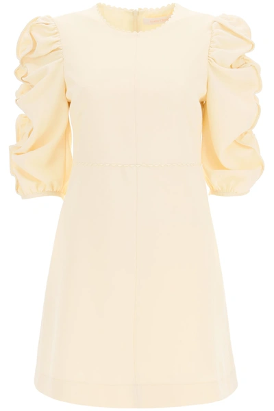 Shop See By Chloé Short Dress With Gathered Sleeves In Angora Beige (beige)