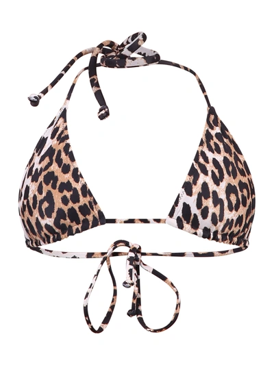 Shop Ganni Leopard Print Bikini Top In Multi
