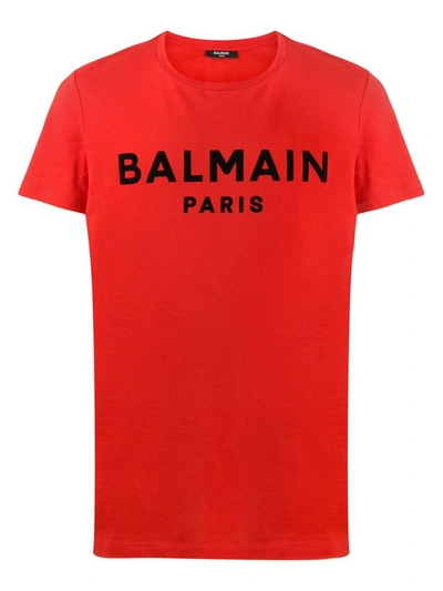 Shop Balmain Red Cotton T-shirt In Rosso