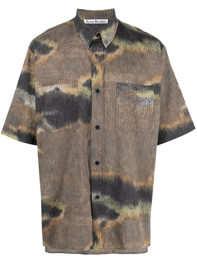 Shop Acne Studios Abstract-print Short-sleeve Shirt In Brown