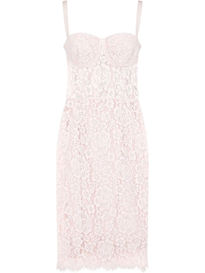 Shop Dolce & Gabbana Floral Lace Bustier Dress In Pink
