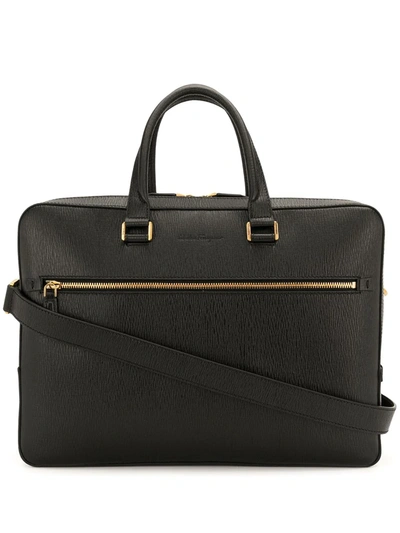 Shop Ferragamo Zip-up Leather Briefcase In Black