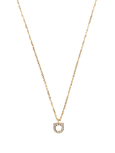 Shop Ferragamo Crystal-embellished Gancini Necklace In Gold