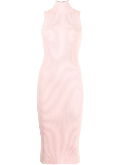 Shop Alice And Olivia High-neck Ribbed Midi Dress In Pink