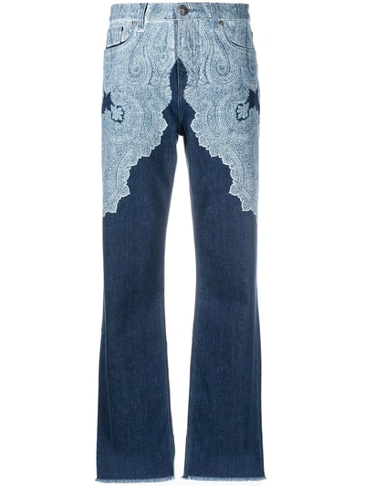 Shop Etro Paisley-print Wide Leg Jeans In Blue