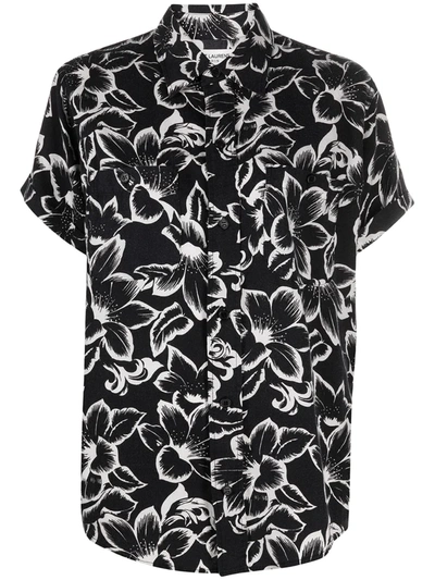 Shop Saint Laurent Floral Print Short-sleeve Shirt In Black