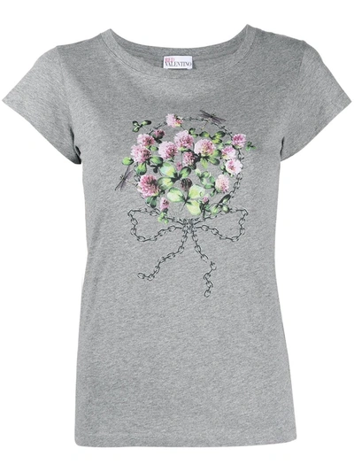 Shop Red Valentino Floral-print Short-sleeved T-shirt In Grey